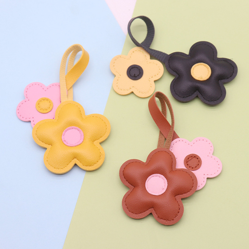 New Cross-border Leather Contrast Color Flower Women's Bag Pendant Pendant Creative PU Five-petal Sunflower Keychain Lanyard
