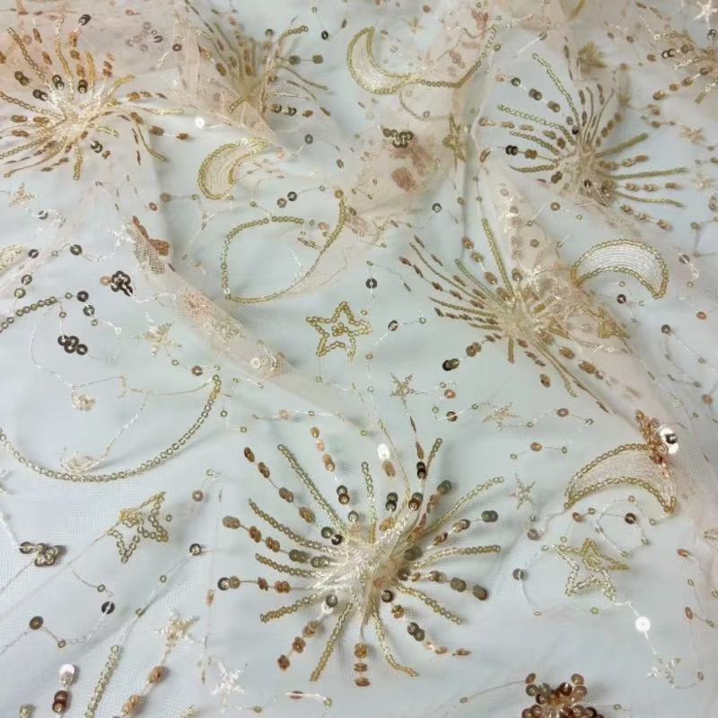 星月网纱蕾丝星空亮片纱美甲婚庆装饰背景头纱伴手礼手工diy布料