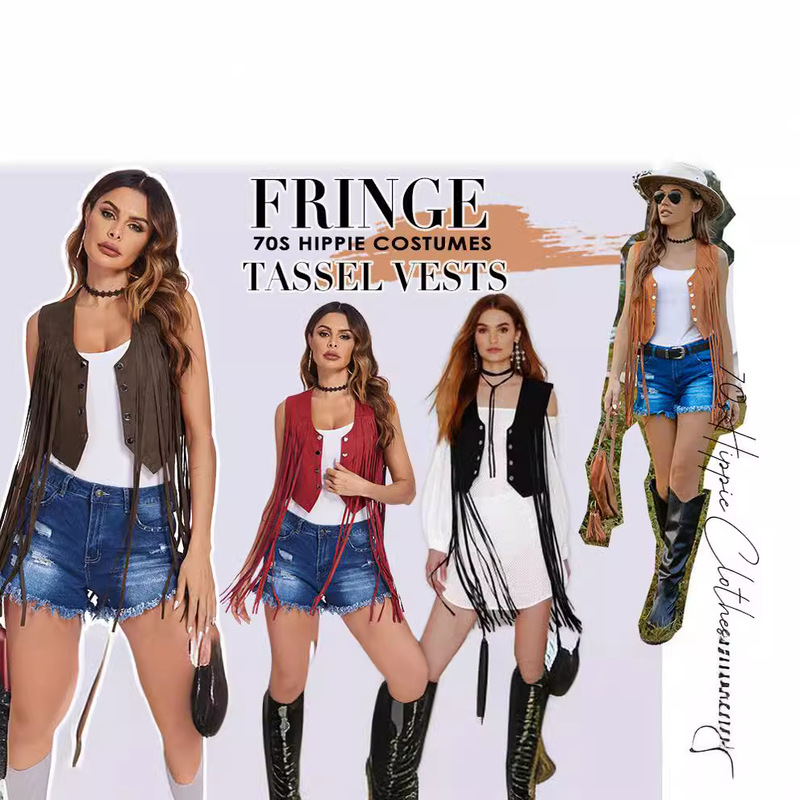 60's trendy hip hop retro style spring and summer casual comfortable long tassel multi-color short women's vest