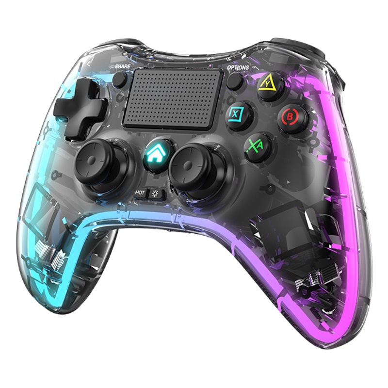 PS4 GamePad transparente RGB deslumbrante luz inalámbrica Bluetooth interruptor de la computadora teléfono móvil GamePad