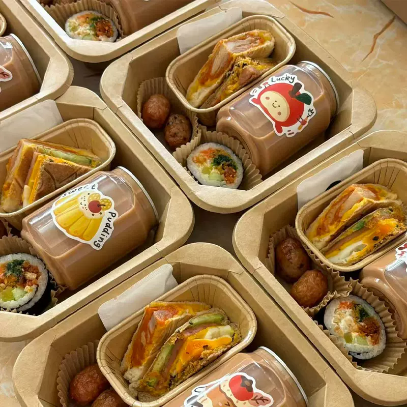 一次性牛皮纸餐盒外卖果切盒水果打包盒甜品轻食沙拉八角便当纸碗