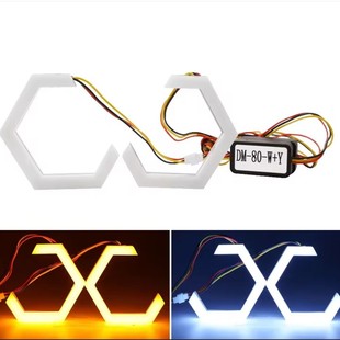Cross-Border Hot Sale Suitable for Automobiles and Motorcycles Hexagonal Angel Eye Halo Rgb Turn Signal Led Decorative Light