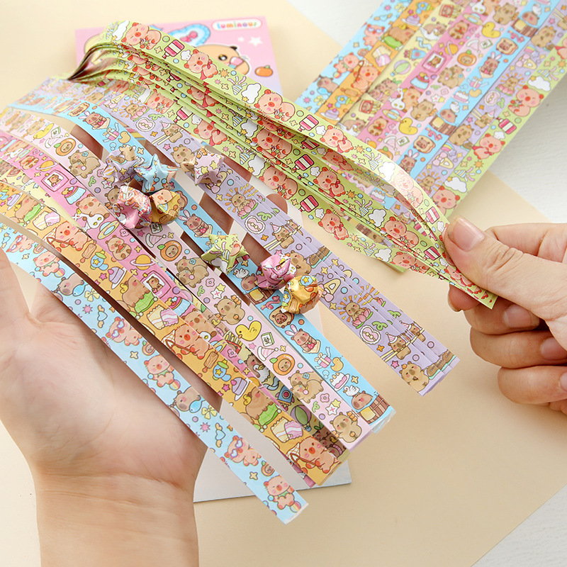 Nuevo Capi nocturno estrellas y rayas de origami estudiantes de primaria DIY todo el cielo origami hecho a mano para niños impresión origami