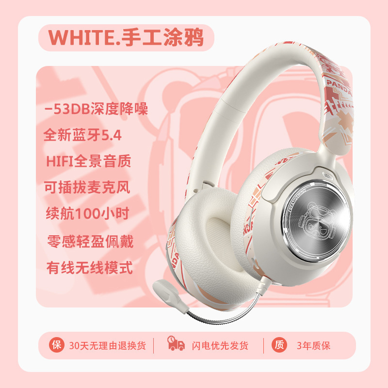 新款私模国潮头戴式蓝牙耳机无线带麦主动降噪长续航涂鸦图案外贸|undefined