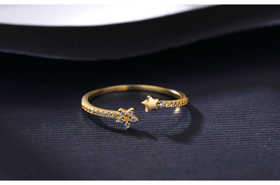 S925 Silver Zircon Simple Star Open Ring display picture 4