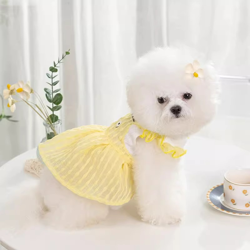 Primavera y verano perro tridimensional gato a cuadros vestido Teddy pequeño perro falda delgada transpirable perro mascota ropa