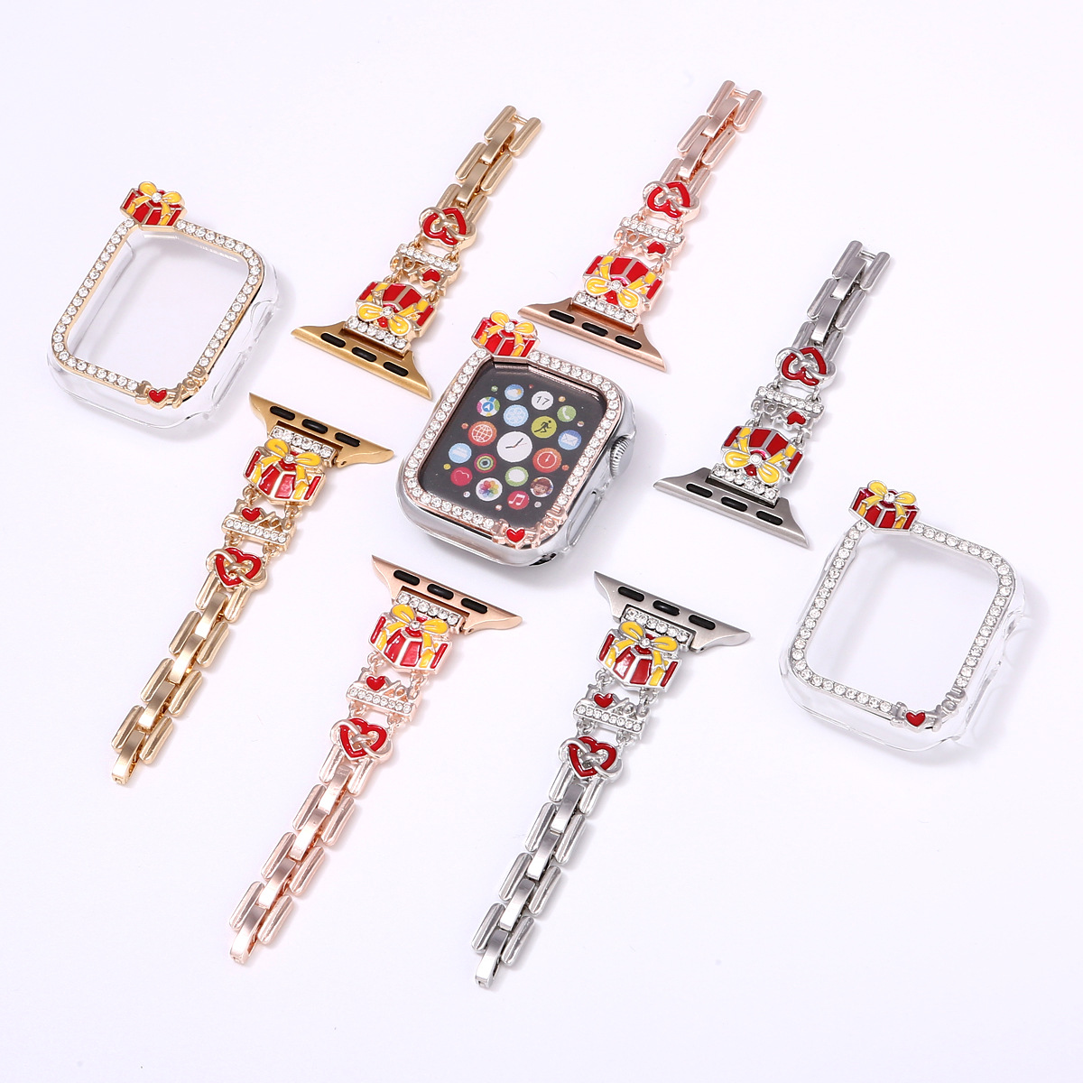 Diamond Metal Watch Strap For Apple Watch Series Se 5 6 7 8 9 Gift Box_voghion.com