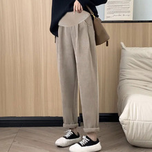 加绒卡其色孕妇裤子秋冬款外穿哈伦裤调节托腹裤休闲小个子长裤厚