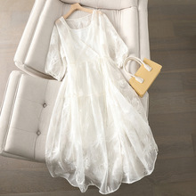 2025年新款夏真丝改良款轻中式仙女裙 吊带桑蚕丝欧根纱连衣裙女