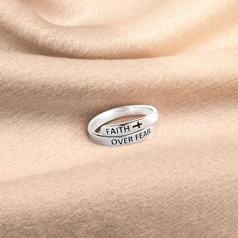 Hot Selling Bible Gift To Overcome Fear Stainless Steel Minimalist Ring Gems Meaningful Holiday_voghion.com