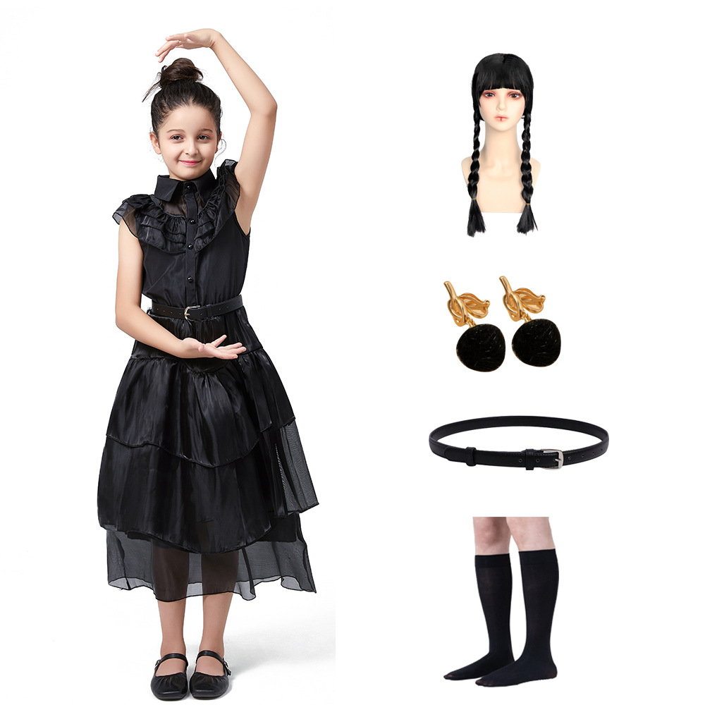 Adams cos ropa vestido de gasa Miércoles Adams negro vestido de gasa Adams Cosplay ropa en stock