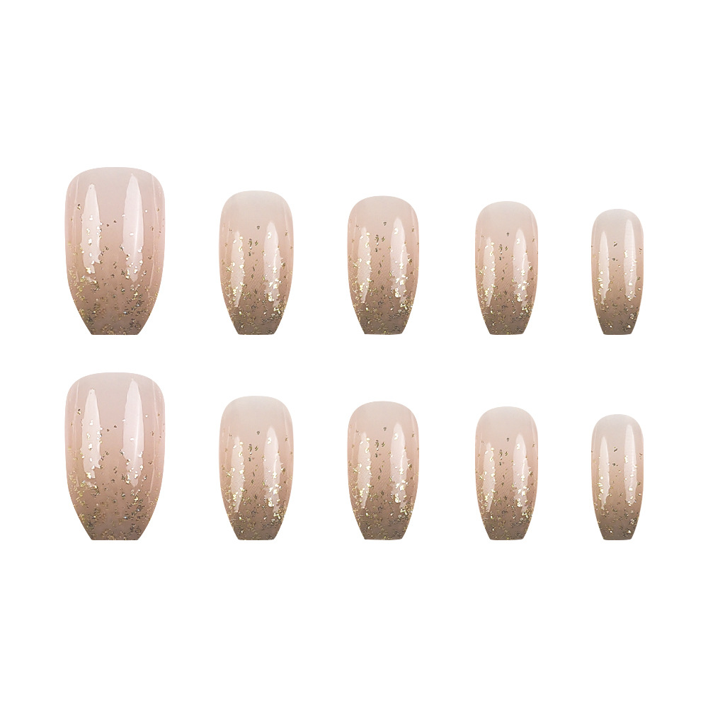 Polvo brillante de champagne francés Aurora Uña simple de color de la princesa de Xiang, 24 piezas de manicura falsa de temperamento explosivo