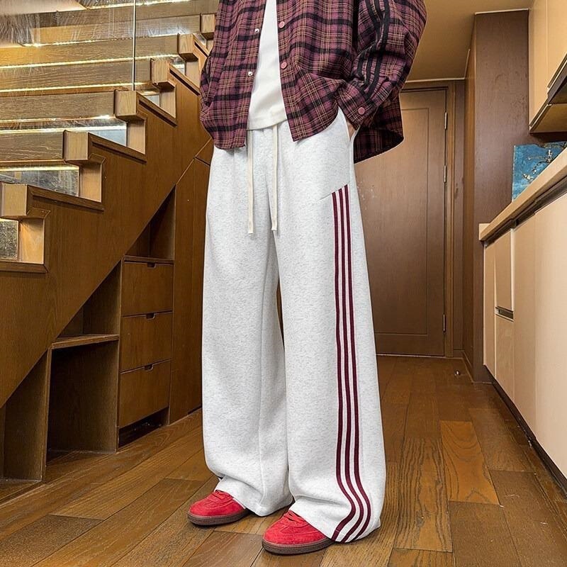 Striped Patchwork Casual Sweatpants for Men, Autumn Sports Loose Straight Pants, Color-Block Wide-Leg Joggers Striped Patchwork Casual Sweatpants for Men, Autumn Sports Loose Straight Pants, Color-Block Wide-Leg Joggers