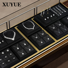 旭跃高档珠宝展示道具黑色超纤金属框柜台饰品展示直播陈列道具盘