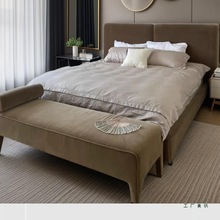 北欧法式复古奶咖色布艺床主卧双人婚床样板房1.8米焦糖色软包床