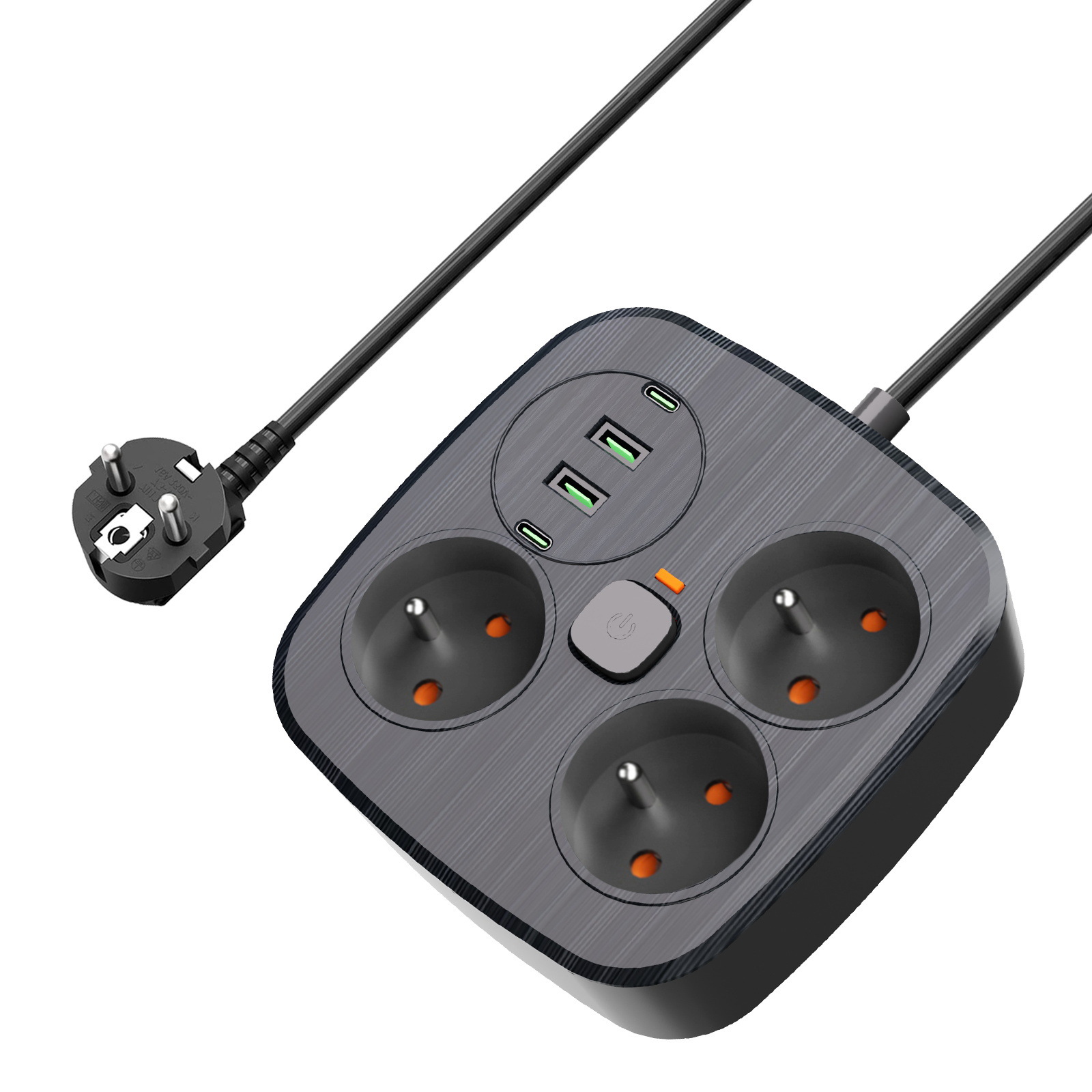 跨境电商新款插座法式标准3位插座方形带USB TYPEC 法国热销