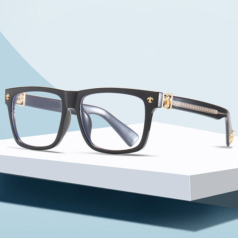 Cross-Border New Style Crow Square Frame Anti-Blue Light Flat Glasses for Men and Women, Fashionable Face-Slimming Student Computer Glasses, Can Be Equipped with Myopia