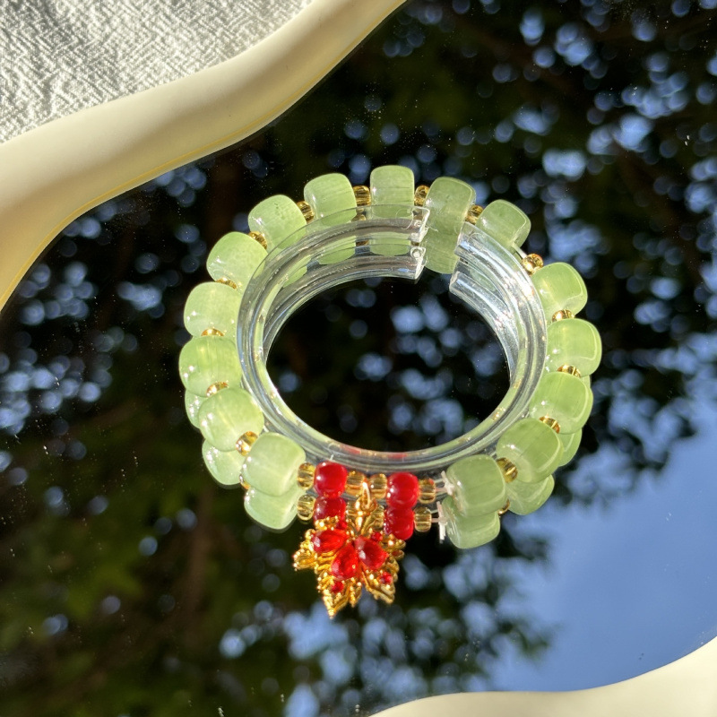 S047-레드 메이플 리프 그린 비즈 팔찌#SZ336용