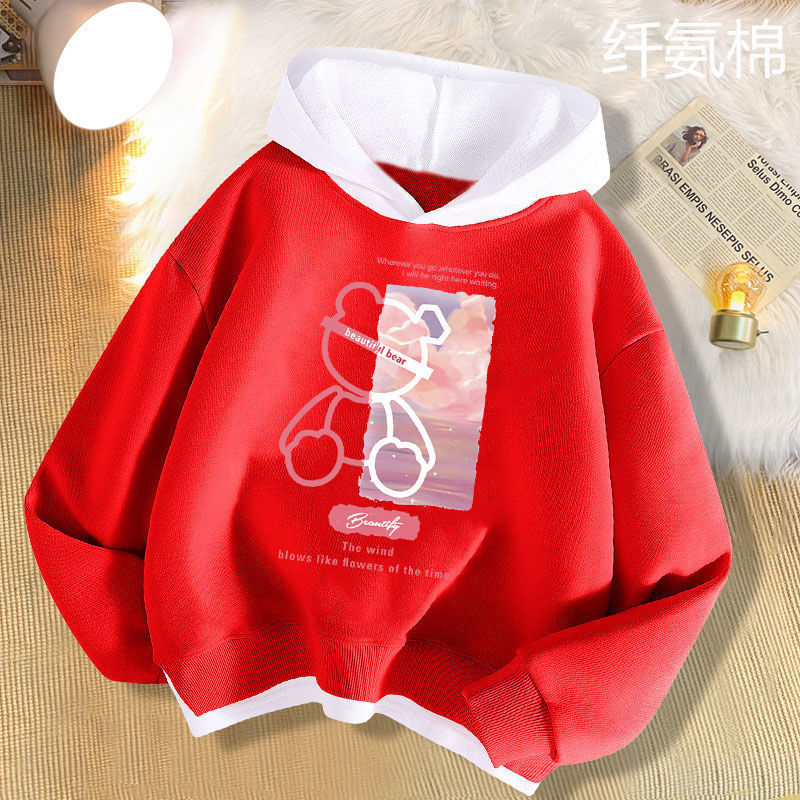 2025 Spring/Autumn Thin Faux Two-Piece Color Block Long-Sleeved Hooded Sweatshirt for Boys, Girls, and Big Kids