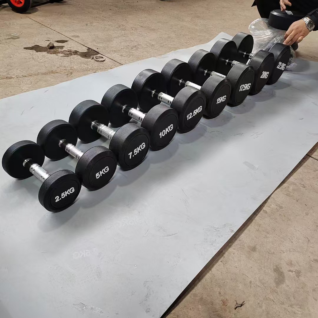 Dumbbell de cabeza redonda fija para hombres gimnasio de goma de