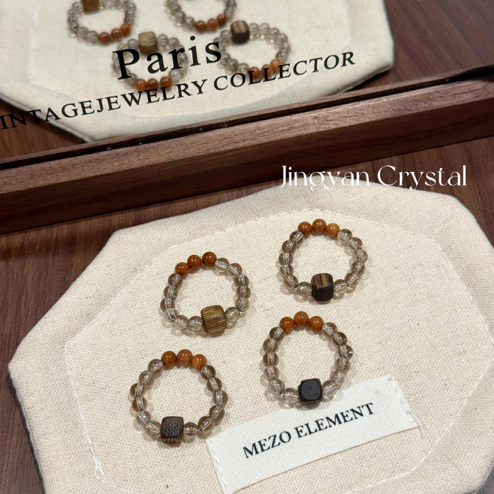 Original design, natural crystal, tea crystal, agarwood, Chinese-style minimalist jewelry, wholesale supply from the factory, beaded rings for women