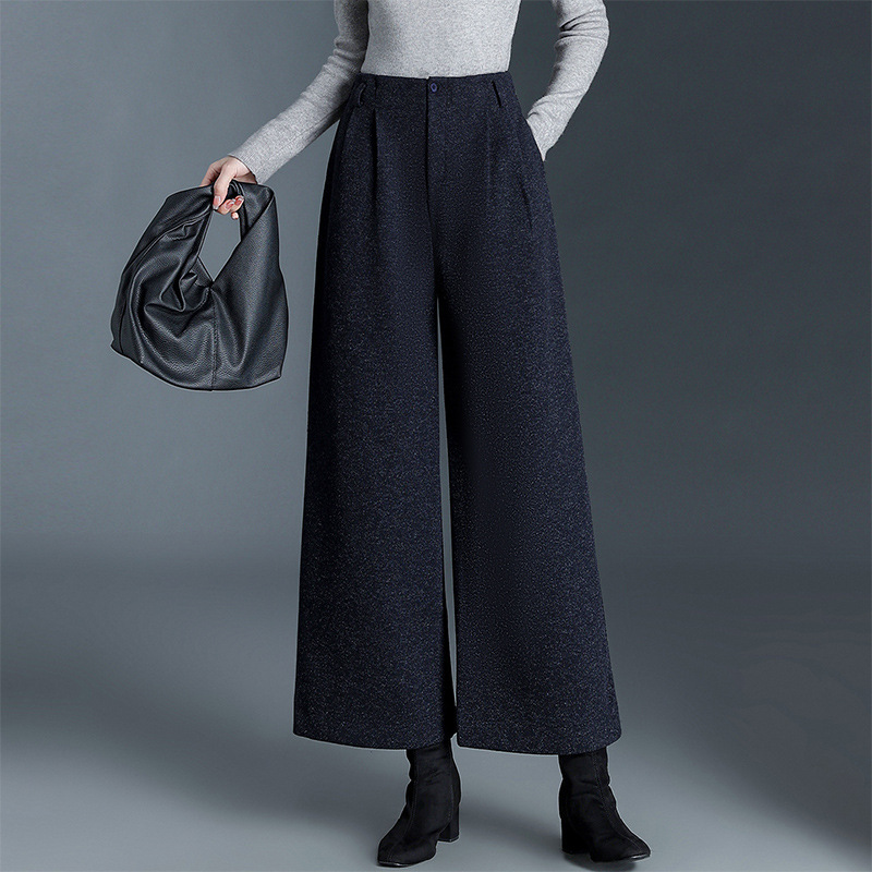 时尚毛呢阔腿裤女2025冬季新款休闲裤宽松显瘦坠感九分直筒裤