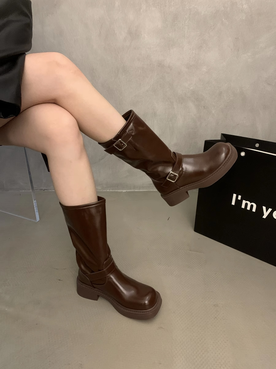 Women's Western Cowboy Ankle Boots Mid Thick Sole Knight Style_voghion.com