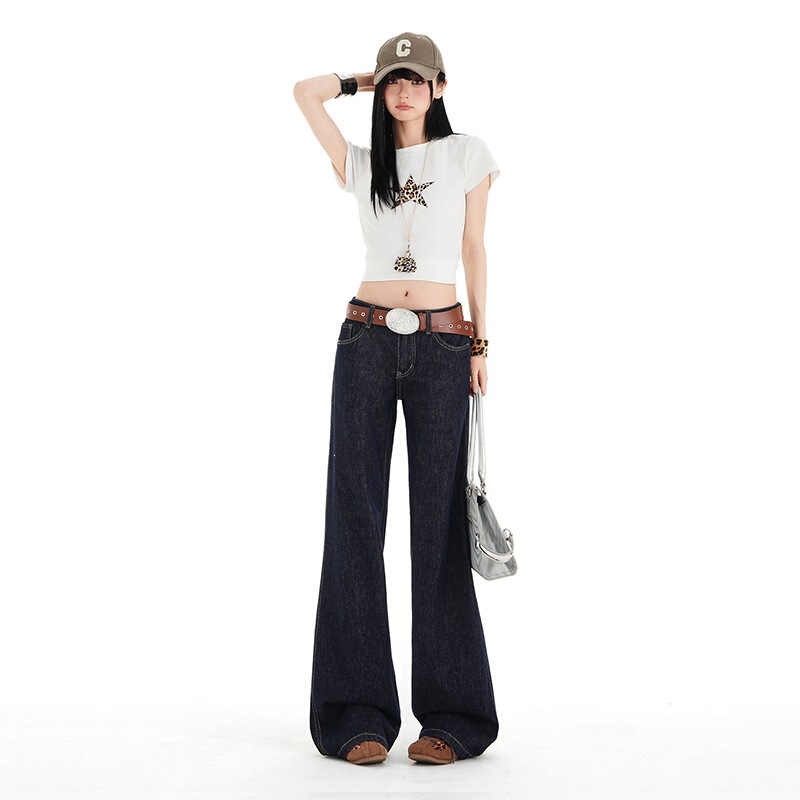 American-style dark-colored flared jeans for women, 2026 summer new model, loose fit, not tight on the legs, versatile low-waist bootcut pants American-style dark-colored flared jeans for women, 2026 summer new model, loose fit, not tight on the legs, versatile low-waist bootcut pants