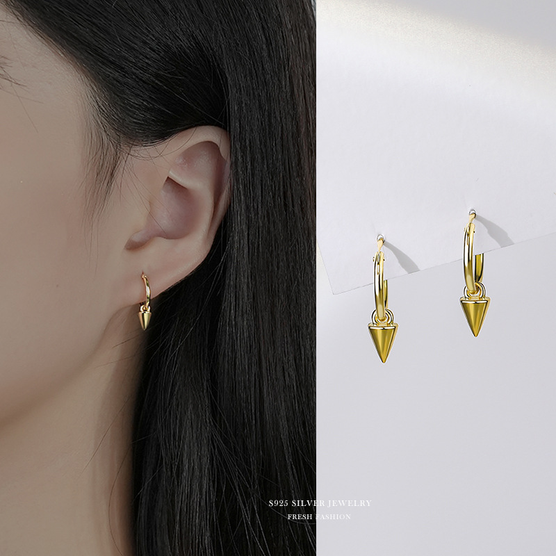 S argento puro conico per donna, versione coreana, personalizzato, di nicchia, lusso leggero, orecchini, semplici e di nicchia_voghion.com