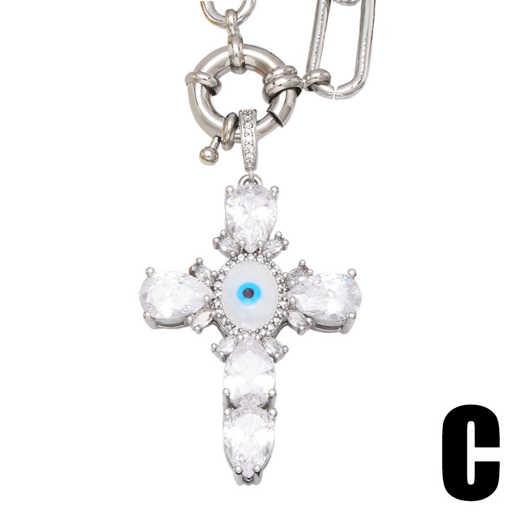 Hip Hop Eye Cross Pendant Thick Chain Copper 18K Gold-plated Inlaid Zircon Necklace