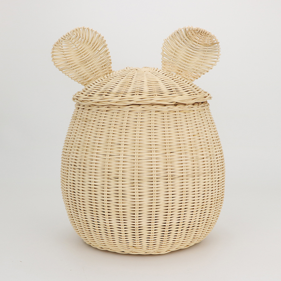 Cesta de almacenamiento de ratán de estilo nórdico con forma de Mickey Mouse, caja de almacenamiento de juguetes decorativa para el hogar, cesta de almacenamiento tejida a mano