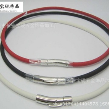 韩版负离子能量硅胶项链 个性不锈钢按扣项圈男女通用 厂家直销