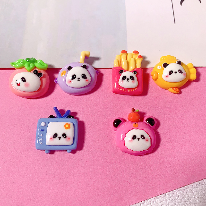 Nuevas frutas de dibujos animados panda oriental diy accesorios de resina pegamento crema adornamiento para el cabello de la caja del teléfono móvil botones de zapatos materiales hechos a mano, etc
