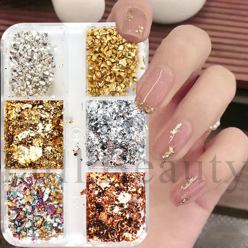 Cross-border new nail art glitter gold foil powder ins gravel gold and silver gold foil shredded paper nail jewelry flake nail
