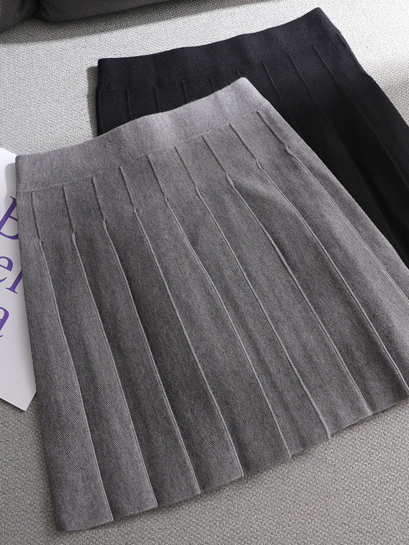 (2개) 여성 니트 스커트 A 라인 플리츠 스커트 두꺼운 가을 겨울 짧은 스타일