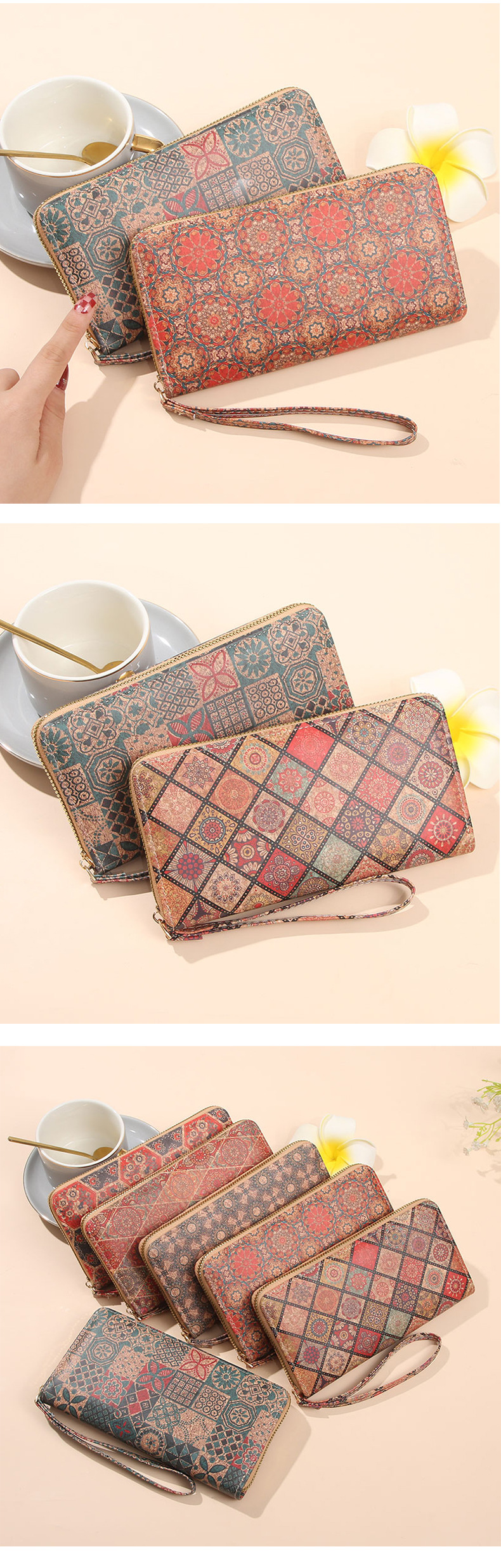 90g Weight Polyester Lining Material Zipper Closure Type Long Wallets Bags Type 1 Piece Quantity Daily Occasion Pu Leather Material Geometric Pattern All Seasons Season Women's Gender Vintage Style Style Square Shape Women's Geometric Pu Leather Zipper Long Wallets 10