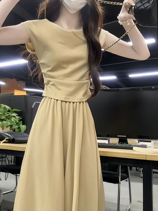 韩系减龄ootd穿搭一整套休闲百搭上衣女夏季高腰显瘦半身裙套装|undefined