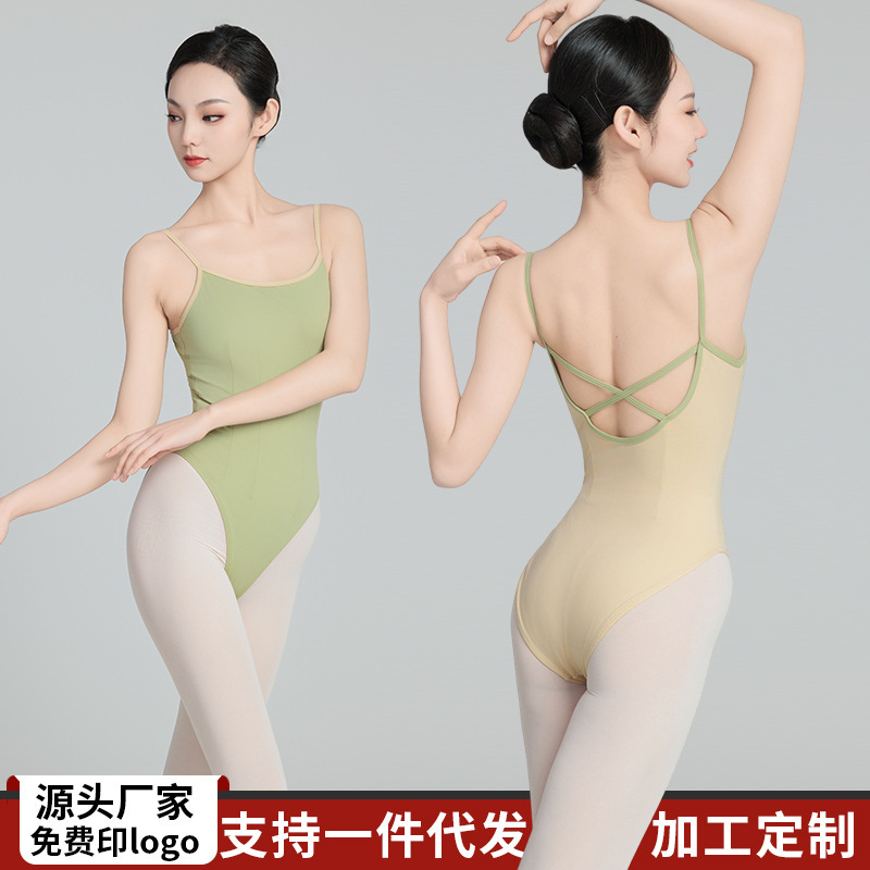 芭蕾舞练功服女生体操服成人舞蹈艺考形体服高胯吊带露背连体上衣|undefined