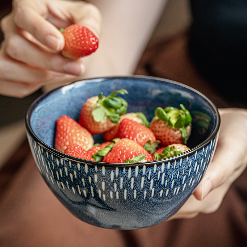 Tacos de arroz de exportación de comercio exterior, horno estrella de 5 pulgadas, tazón de cerámica pintada a mano, tazón de arroz grueso