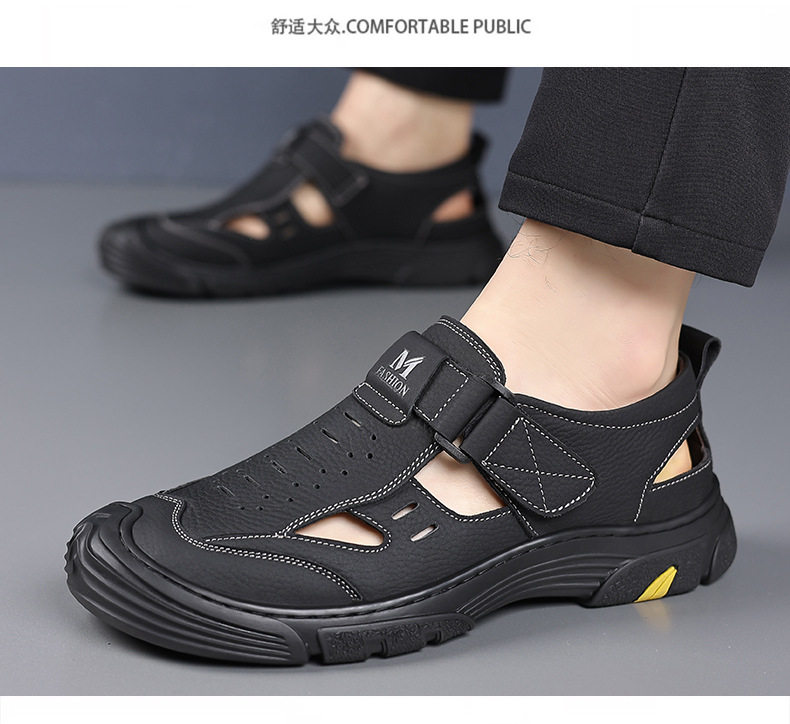 Dép sandal nam mùa hè đế mềm thân mềm thoáng khí khoét lỗ khóa dán — Màu nâu, màu đen chi tiết 20