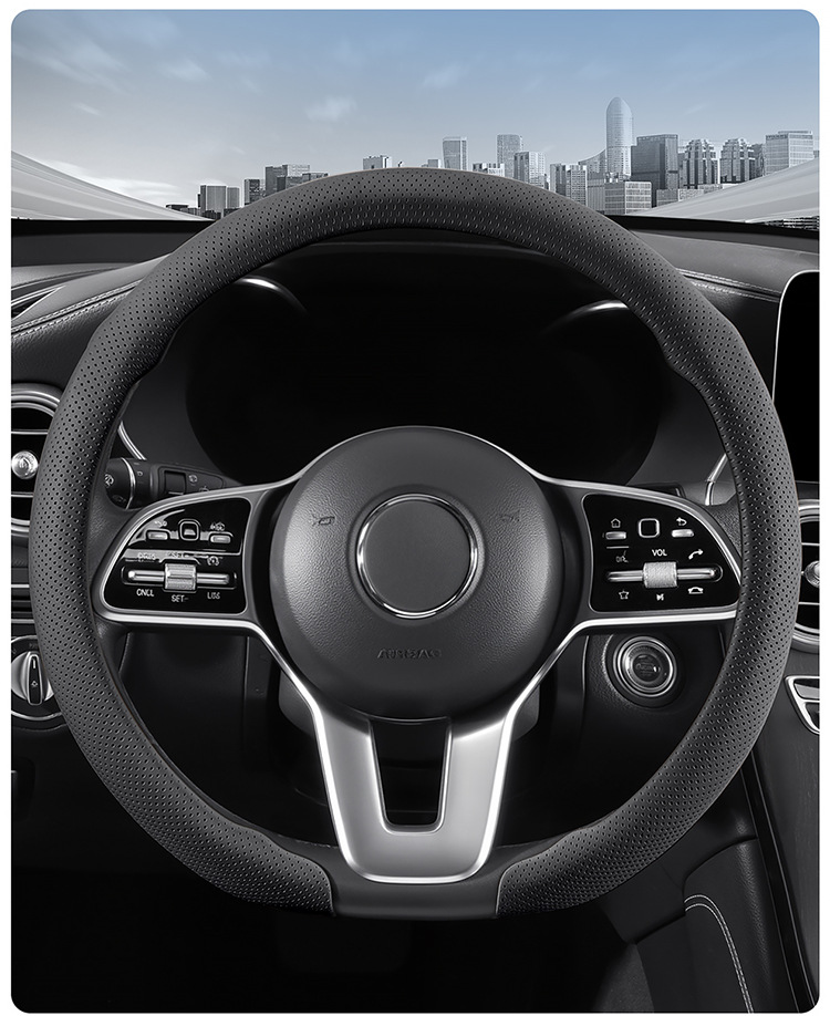 9D Perforated Nappa Leather Steering Wheel Cover, Same Style as Supercars, Universal for All Seasons, Car Interior Handle Cover, 9D Perforated Handle Cover