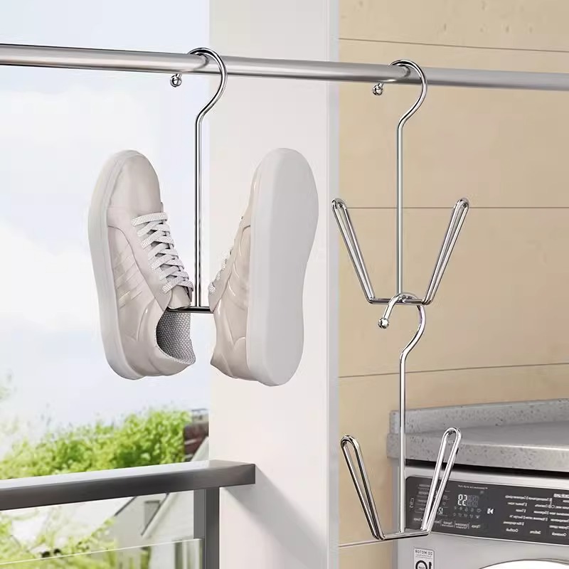 Stainless Steel Shoe Drying Rack for Balcony Windowsill, Windproof Hanging Shoe Rack, Thickened Shoe Drying Tool, No-Drill Multifunctional