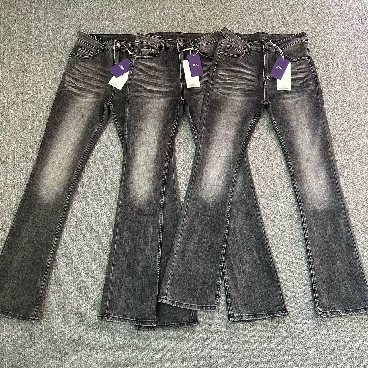 Estilo vibe americano calle alta lavado pesado negro gris vintage517 textura micro-elástico slim jeans hombres