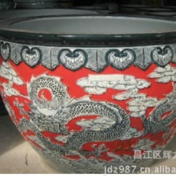 Courtyard Large Tank Jingdezhen Ceramic Water Tank Running Water Large Fish Tank Earth Ceramic Tank Ceramic Chinese Red Large Tank Dragon Tank