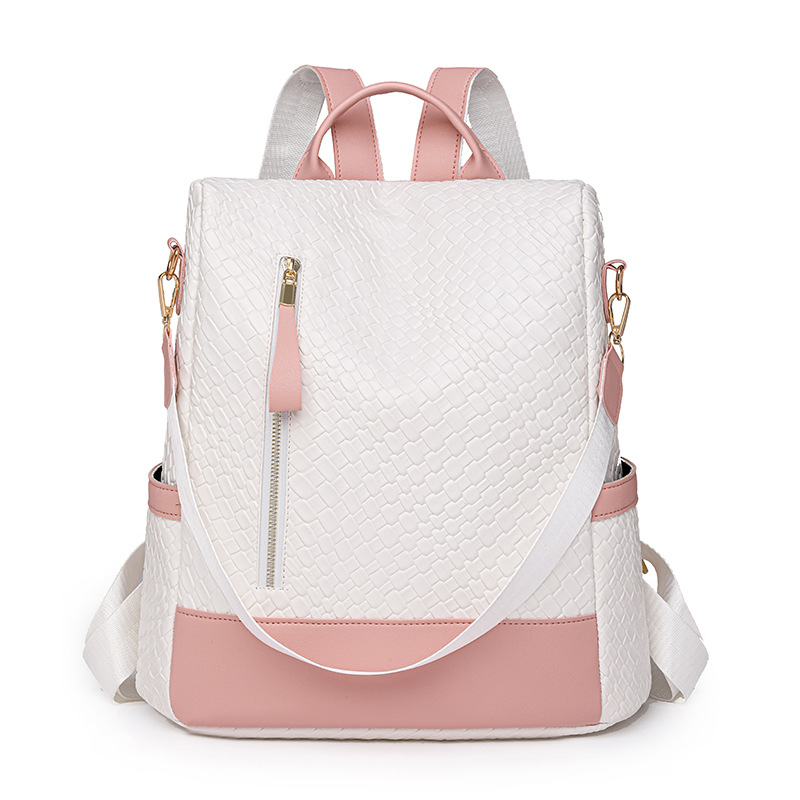 Spot wholesale 2024 nueva moda tejida señoras mochila antirrobo color de contraste simple mochila multifuncional de doble uso