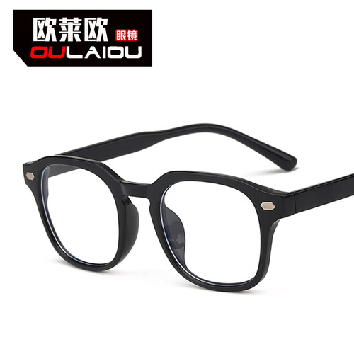 Polygon large frame metal nail flat mirror 2024 new men and women black frame anti-blue light glasses frame for myopia glasses frame
