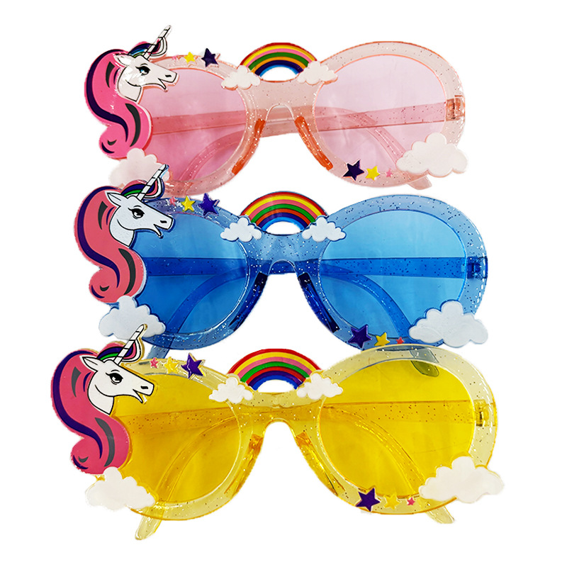 Cute caballo arco iris fiesta de cumpleaños LED gafas luminosas extrañas unicornio de color fotos gafas luminosas image 6