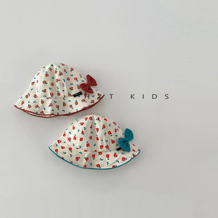 Baby Hat Small Floral Foreign-style Bow Sunshade Fisherman's Hat Baby Girl Spring and Autumn Travel Sunscreen Hat