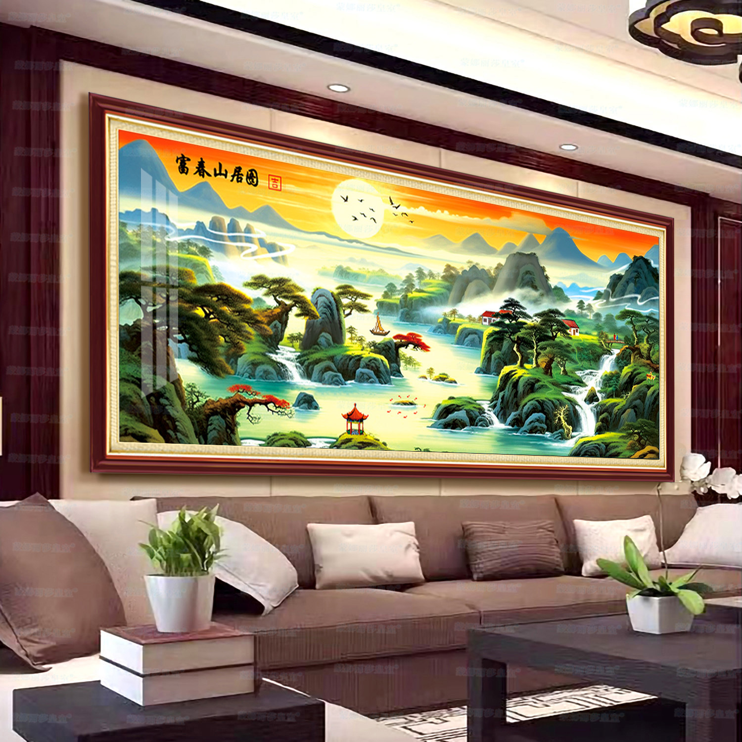 Mona Lisa real bordado cruzado Fuchun Mountain Jitu 2 nueva colección de dibujos grandes decoración de la sala de estar pintura bordada a mano image 2