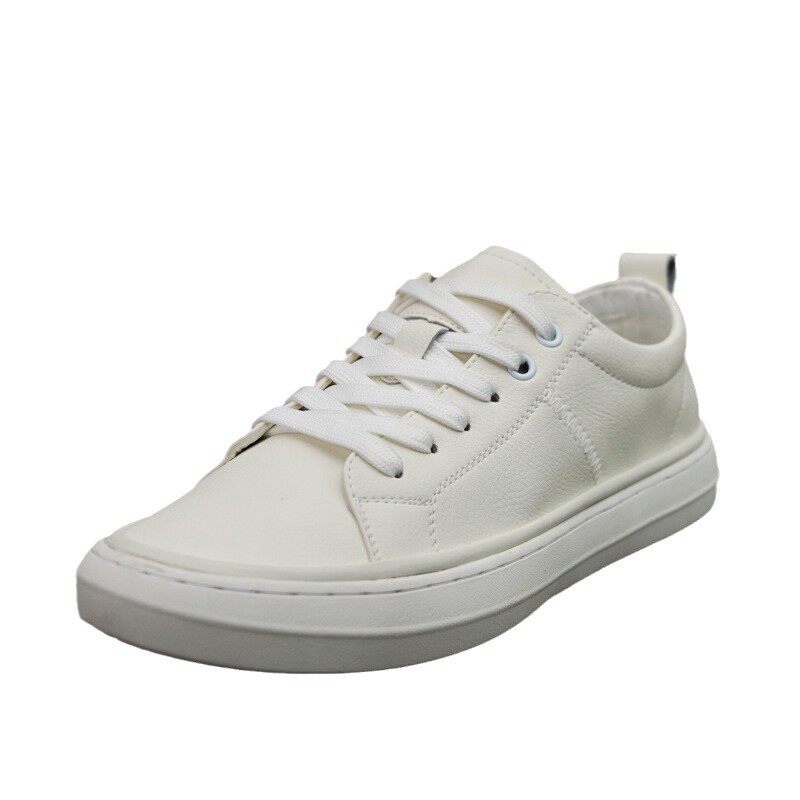 Giày sneaker nam da thật cổ thấp đế bằng, gót thấp 1-3 cm, dây buộc, phong cách thường ngày — Màu trắng 5202, Màu đen 5202
